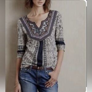 Akemi + Kin Anthropologie Embellished Boho Top Size S